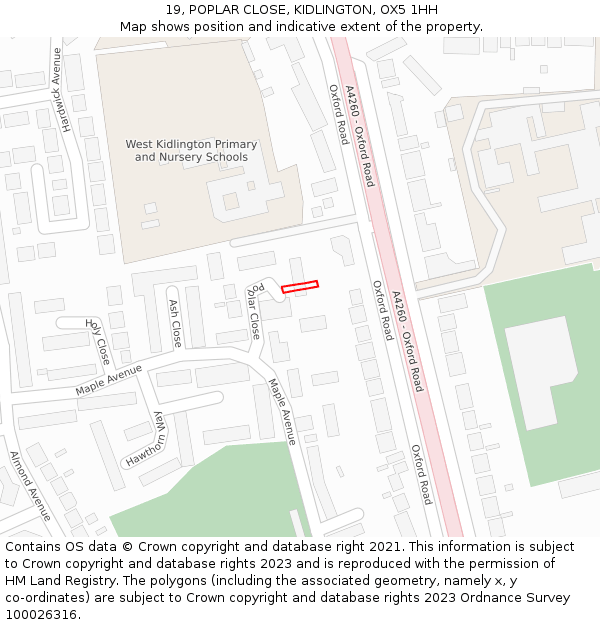19, POPLAR CLOSE, KIDLINGTON, OX5 1HH: Location map and indicative extent of plot