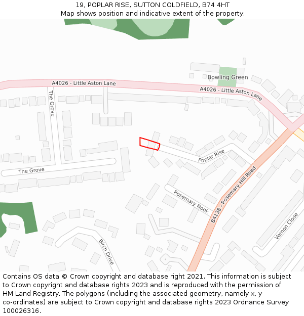 19, POPLAR RISE, SUTTON COLDFIELD, B74 4HT: Location map and indicative extent of plot