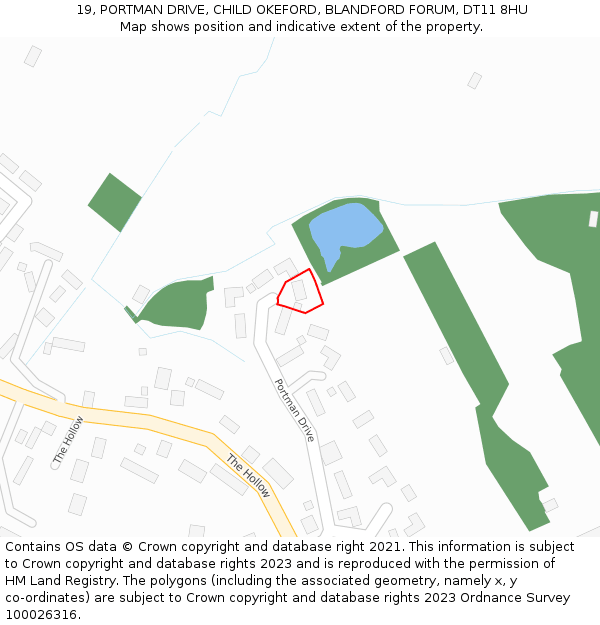 19, PORTMAN DRIVE, CHILD OKEFORD, BLANDFORD FORUM, DT11 8HU: Location map and indicative extent of plot