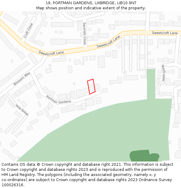 19, PORTMAN GARDENS, UXBRIDGE, UB10 9NT: Location map and indicative extent of plot
