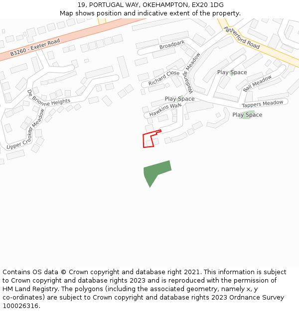 19, PORTUGAL WAY, OKEHAMPTON, EX20 1DG: Location map and indicative extent of plot