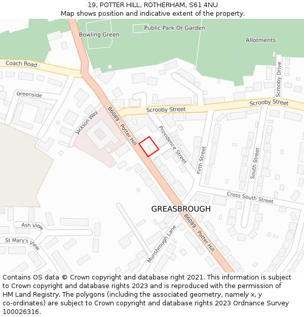 19, POTTER HILL, ROTHERHAM, S61 4NU: Location map and indicative extent of plot