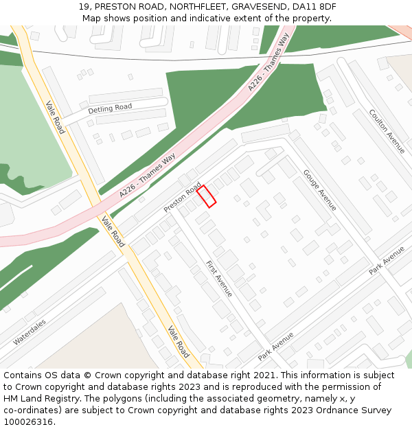 19, PRESTON ROAD, NORTHFLEET, GRAVESEND, DA11 8DF: Location map and indicative extent of plot