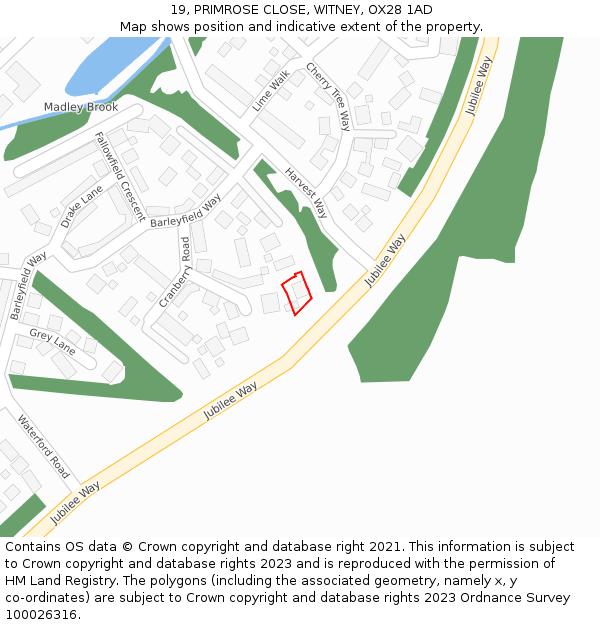 19, PRIMROSE CLOSE, WITNEY, OX28 1AD: Location map and indicative extent of plot