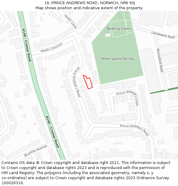 19, PRINCE ANDREWS ROAD, NORWICH, NR6 6XJ: Location map and indicative extent of plot