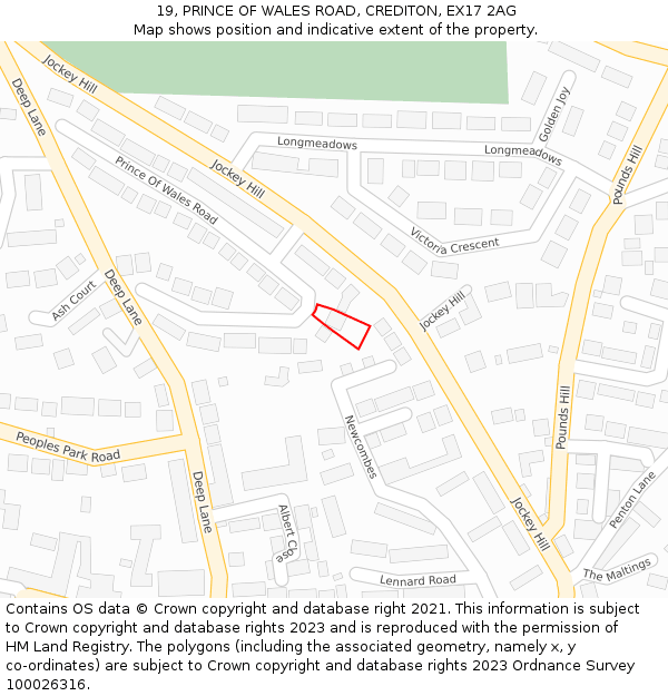 19, PRINCE OF WALES ROAD, CREDITON, EX17 2AG: Location map and indicative extent of plot