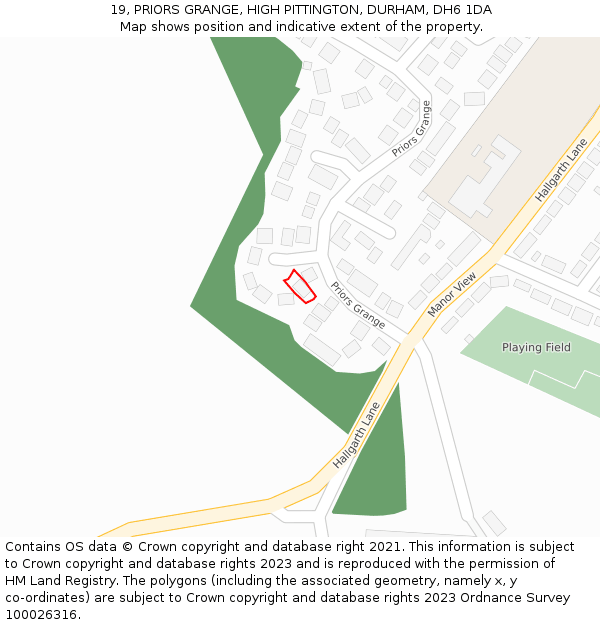 19, PRIORS GRANGE, HIGH PITTINGTON, DURHAM, DH6 1DA: Location map and indicative extent of plot