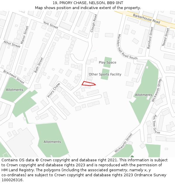 19, PRIORY CHASE, NELSON, BB9 0NT: Location map and indicative extent of plot