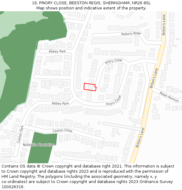 19, PRIORY CLOSE, BEESTON REGIS, SHERINGHAM, NR26 8SL: Location map and indicative extent of plot