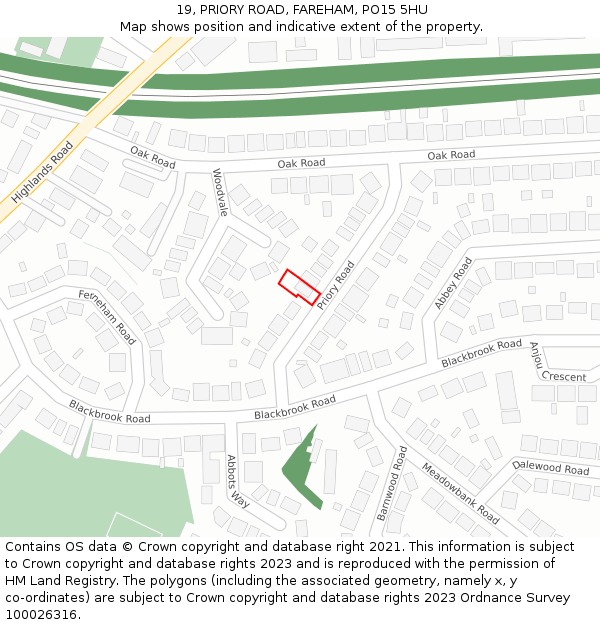 19, PRIORY ROAD, FAREHAM, PO15 5HU: Location map and indicative extent of plot