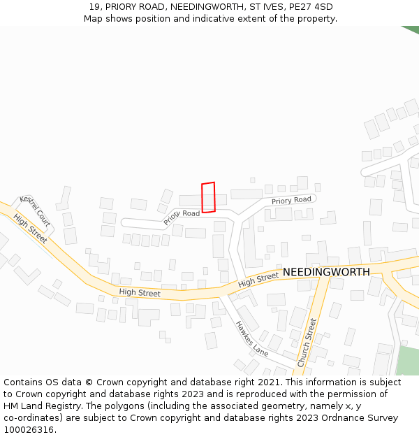 19, PRIORY ROAD, NEEDINGWORTH, ST IVES, PE27 4SD: Location map and indicative extent of plot