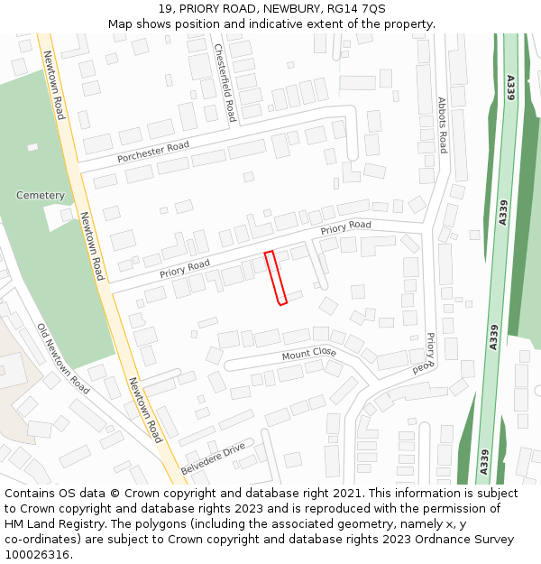 19, PRIORY ROAD, NEWBURY, RG14 7QS: Location map and indicative extent of plot