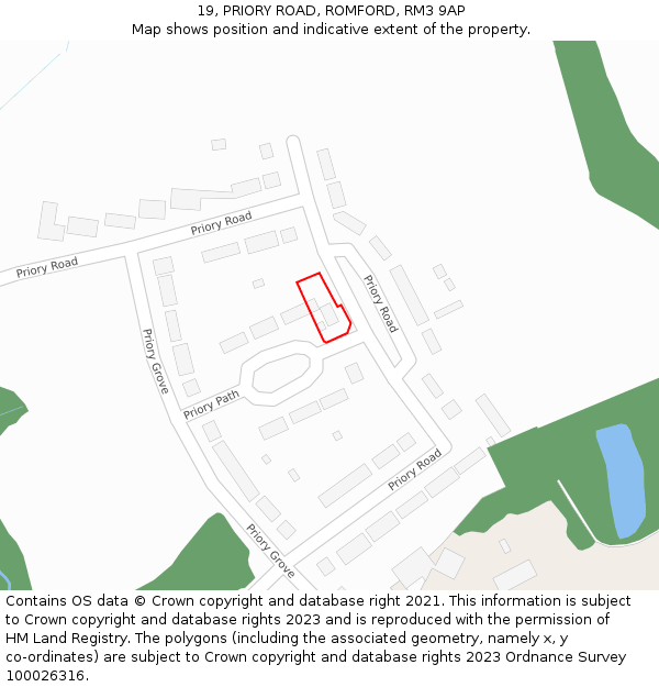 19, PRIORY ROAD, ROMFORD, RM3 9AP: Location map and indicative extent of plot