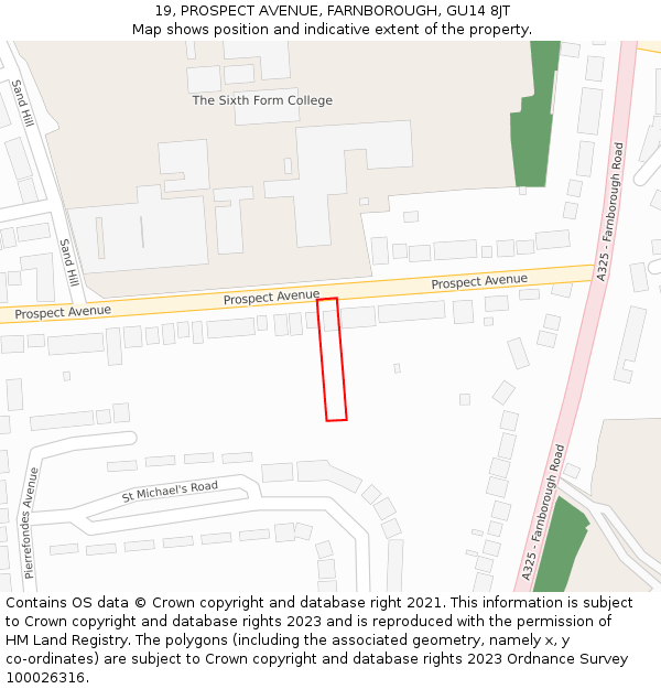 19, PROSPECT AVENUE, FARNBOROUGH, GU14 8JT: Location map and indicative extent of plot