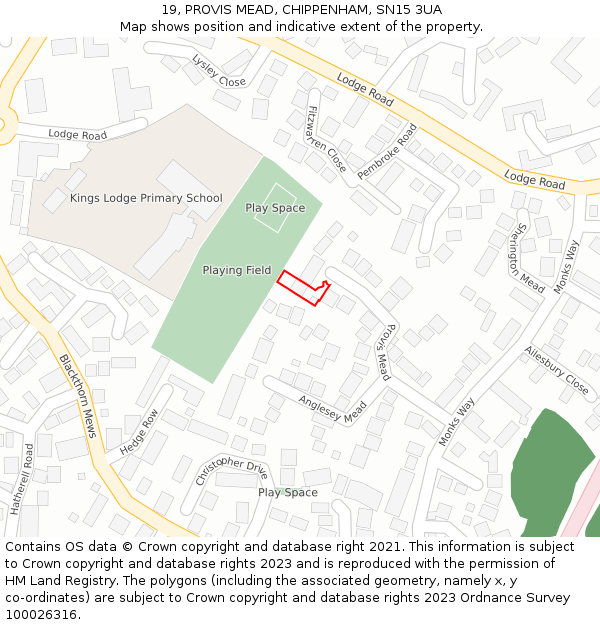 19, PROVIS MEAD, CHIPPENHAM, SN15 3UA: Location map and indicative extent of plot