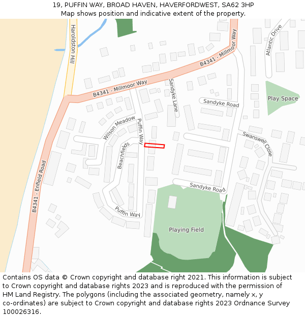 19, PUFFIN WAY, BROAD HAVEN, HAVERFORDWEST, SA62 3HP: Location map and indicative extent of plot