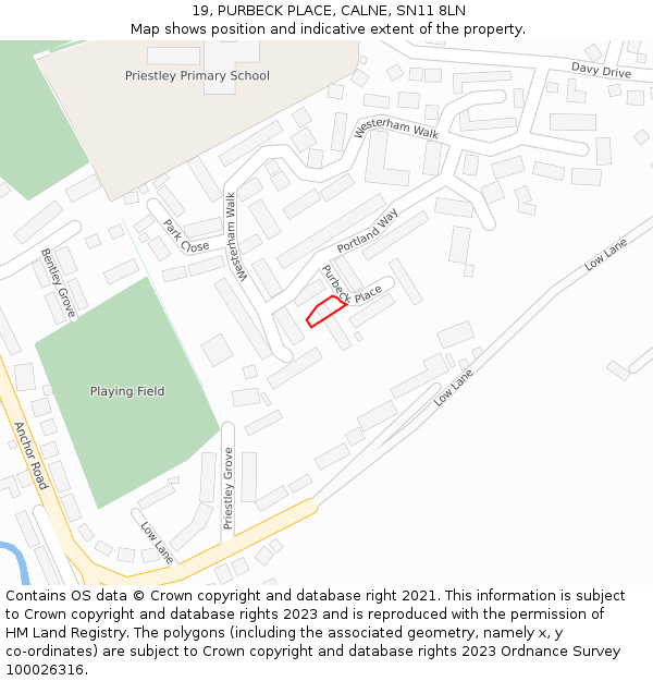 19, PURBECK PLACE, CALNE, SN11 8LN: Location map and indicative extent of plot