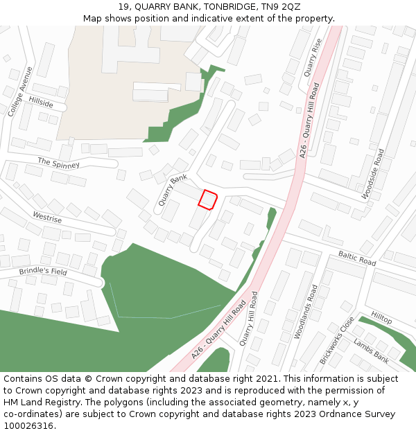 19, QUARRY BANK, TONBRIDGE, TN9 2QZ: Location map and indicative extent of plot
