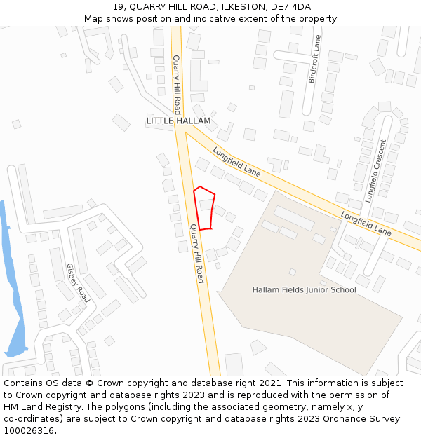 19, QUARRY HILL ROAD, ILKESTON, DE7 4DA: Location map and indicative extent of plot