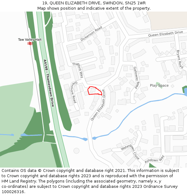 19, QUEEN ELIZABETH DRIVE, SWINDON, SN25 1WR: Location map and indicative extent of plot