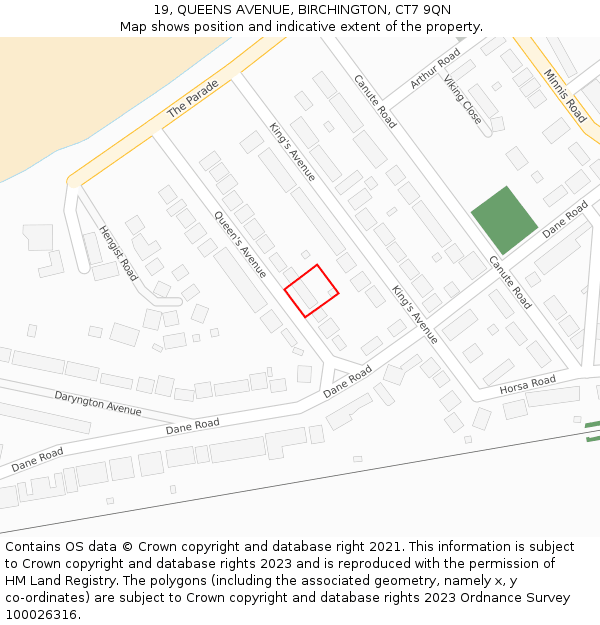 19, QUEENS AVENUE, BIRCHINGTON, CT7 9QN: Location map and indicative extent of plot