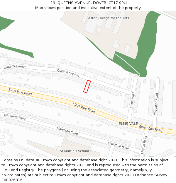 19, QUEENS AVENUE, DOVER, CT17 9PU: Location map and indicative extent of plot