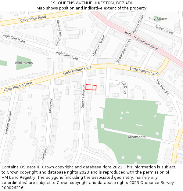 19, QUEENS AVENUE, ILKESTON, DE7 4DL: Location map and indicative extent of plot