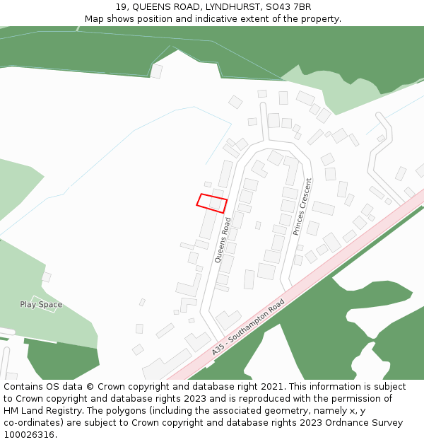 19, QUEENS ROAD, LYNDHURST, SO43 7BR: Location map and indicative extent of plot