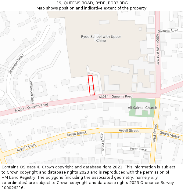 19, QUEENS ROAD, RYDE, PO33 3BG: Location map and indicative extent of plot