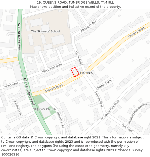 19, QUEENS ROAD, TUNBRIDGE WELLS, TN4 9LL: Location map and indicative extent of plot