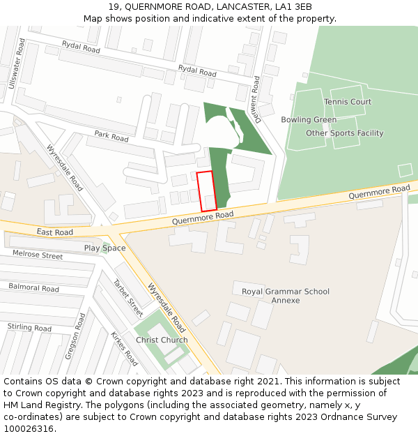 19, QUERNMORE ROAD, LANCASTER, LA1 3EB: Location map and indicative extent of plot