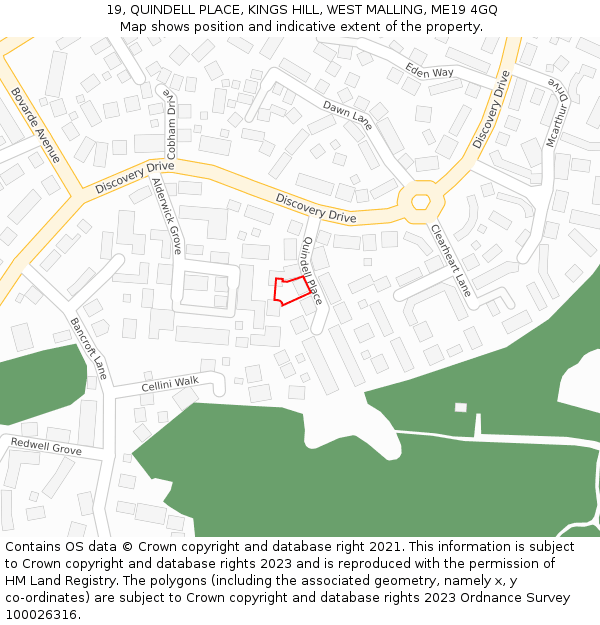 19, QUINDELL PLACE, KINGS HILL, WEST MALLING, ME19 4GQ: Location map and indicative extent of plot