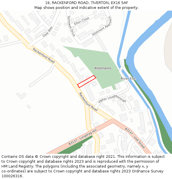 19, RACKENFORD ROAD, TIVERTON, EX16 5AF: Location map and indicative extent of plot