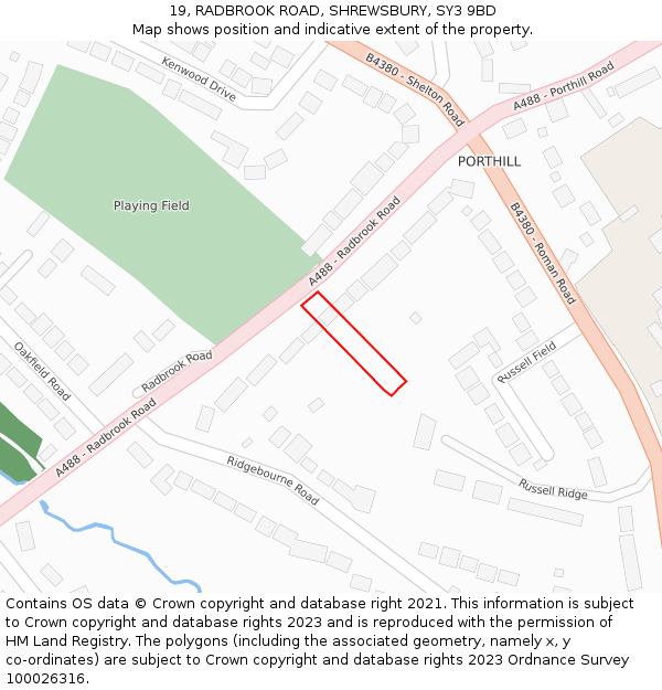 19, RADBROOK ROAD, SHREWSBURY, SY3 9BD: Location map and indicative extent of plot