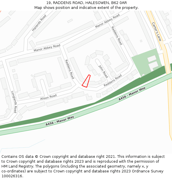 19, RADDENS ROAD, HALESOWEN, B62 0AR: Location map and indicative extent of plot