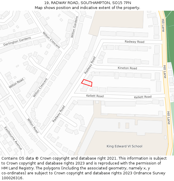 19, RADWAY ROAD, SOUTHAMPTON, SO15 7PN: Location map and indicative extent of plot