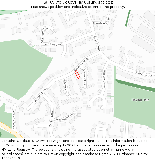 19, RAINTON GROVE, BARNSLEY, S75 2QZ: Location map and indicative extent of plot
