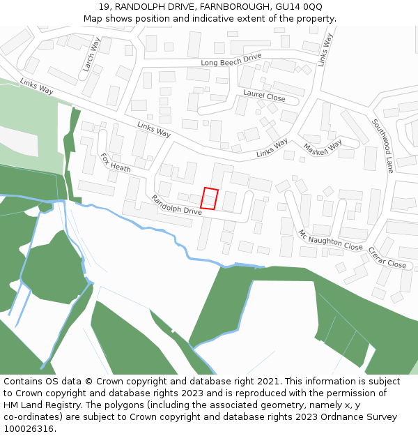 19, RANDOLPH DRIVE, FARNBOROUGH, GU14 0QQ: Location map and indicative extent of plot