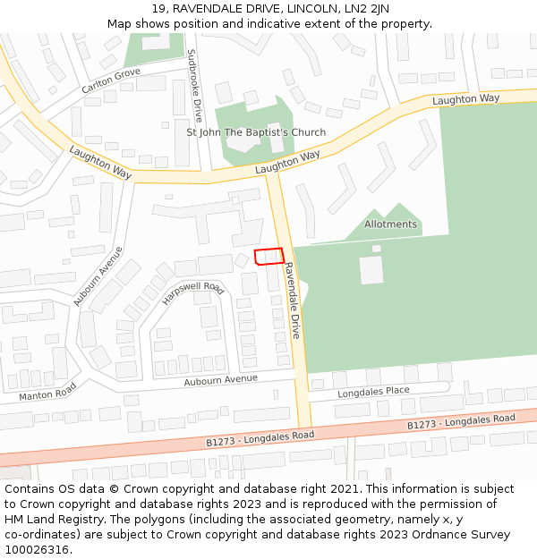 19, RAVENDALE DRIVE, LINCOLN, LN2 2JN: Location map and indicative extent of plot