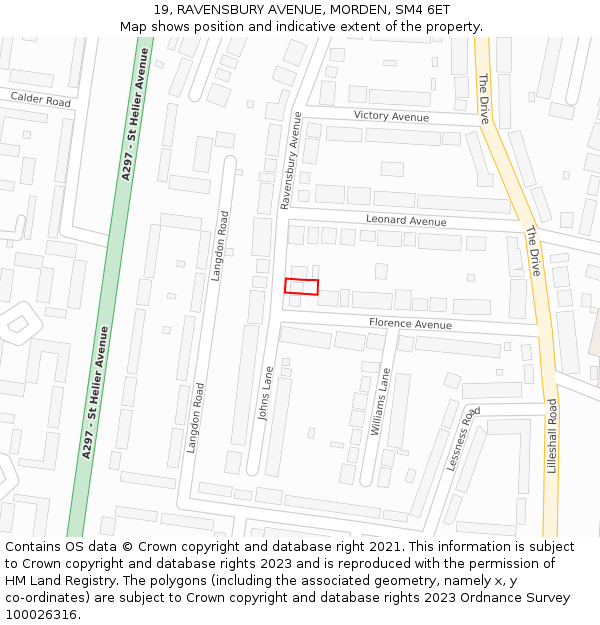 19, RAVENSBURY AVENUE, MORDEN, SM4 6ET: Location map and indicative extent of plot