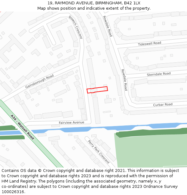 19, RAYMOND AVENUE, BIRMINGHAM, B42 1LX: Location map and indicative extent of plot