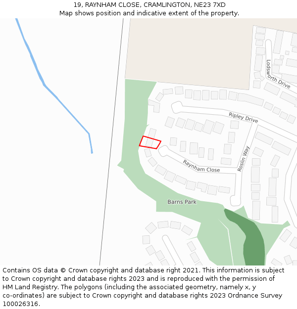 19, RAYNHAM CLOSE, CRAMLINGTON, NE23 7XD: Location map and indicative extent of plot