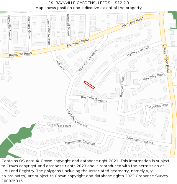 19, RAYNVILLE GARDENS, LEEDS, LS12 2JR: Location map and indicative extent of plot