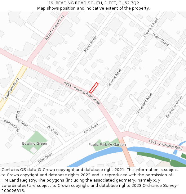 19, READING ROAD SOUTH, FLEET, GU52 7QP: Location map and indicative extent of plot