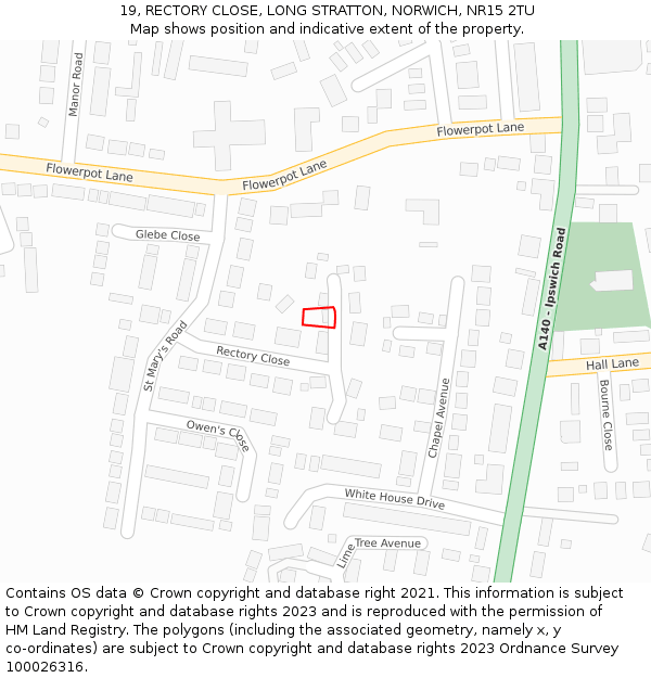 19, RECTORY CLOSE, LONG STRATTON, NORWICH, NR15 2TU: Location map and indicative extent of plot