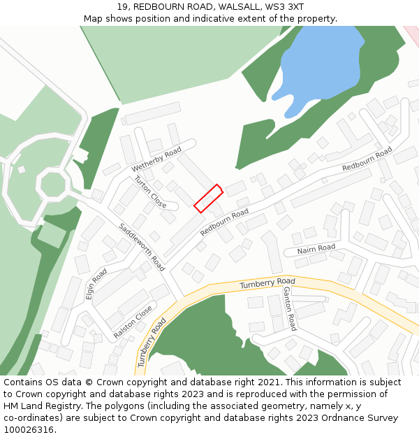 19, REDBOURN ROAD, WALSALL, WS3 3XT: Location map and indicative extent of plot