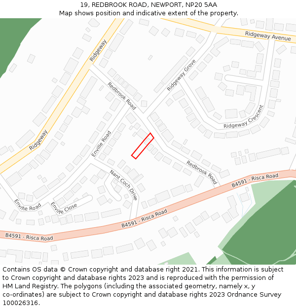 19, REDBROOK ROAD, NEWPORT, NP20 5AA: Location map and indicative extent of plot