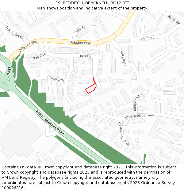 19, REDDITCH, BRACKNELL, RG12 0TT: Location map and indicative extent of plot