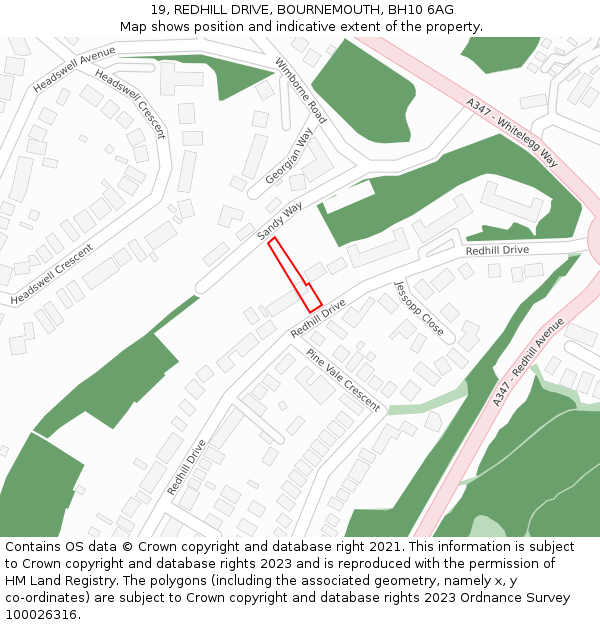 19, REDHILL DRIVE, BOURNEMOUTH, BH10 6AG: Location map and indicative extent of plot