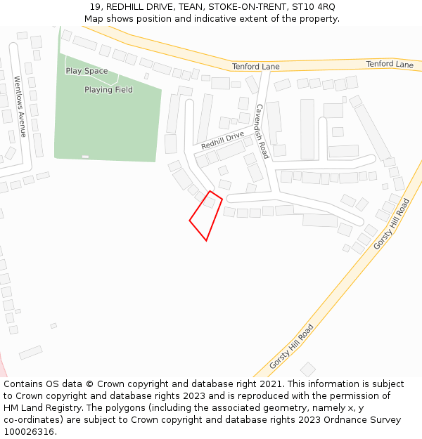 19, REDHILL DRIVE, TEAN, STOKE-ON-TRENT, ST10 4RQ: Location map and indicative extent of plot